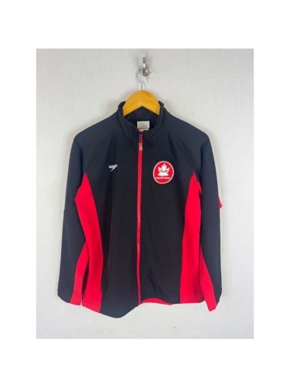 Speedo Canada Swimming Natation Track Jacket Black Red Mens Medium Full Zip